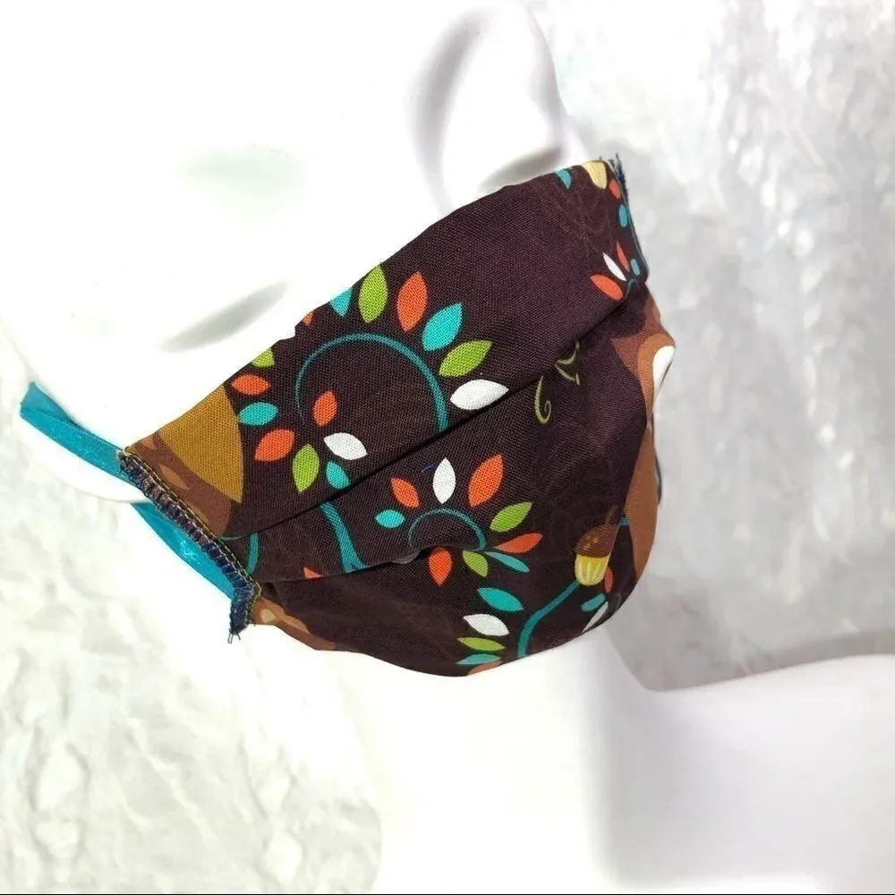 Owl leaves brown face mask PPE protection cover